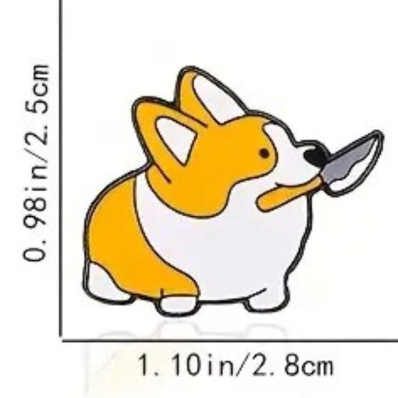 Dog Pin CORGI with Knife Enamel Brooch Funny Bag Charm Backpack Funny Puppy Emo - Picture 2 of 2